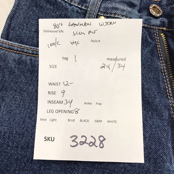 80s LAWMAN WESTERN Jean Women 1(24x34) Slim Fit Long Inseam Button Leg Vintage - Picture 16 of 16